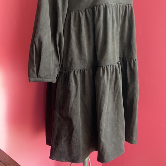 Zara Faux Suede Long Sleeve Ruffle Puff Sleeve Black Dress XS - Picture 5 of 9